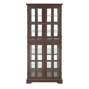 English Elm Curio Glass Cabinet with Lattice Doors and Adjustable Shelves, Antique Showcase with E26 Bulb Included Cherry W1758P387895
