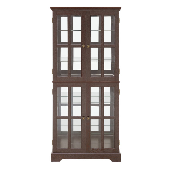 English Elm Curio Glass Cabinet with Lattice Doors and Adjustable Shelves, Antique Showcase with E26 Bulb Included Cherry W1758P387895
