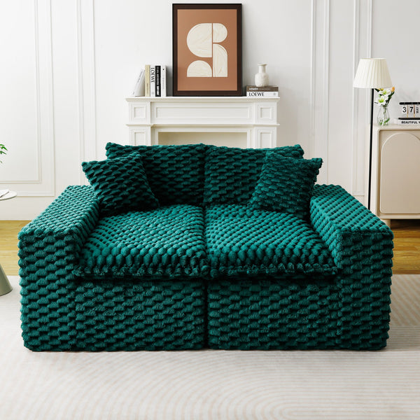 English Elm Luxury Turtle Velvet Multifunctional Sofa - Convertible Green Modular Seating for Family, 400lb Capacity W3371S00043