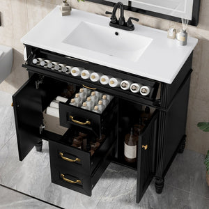 English Elm 36" Freestanding Single Sink Bathroom Vanity Rubberwood Cabinet with Matching Mirror Black N725S314034B
