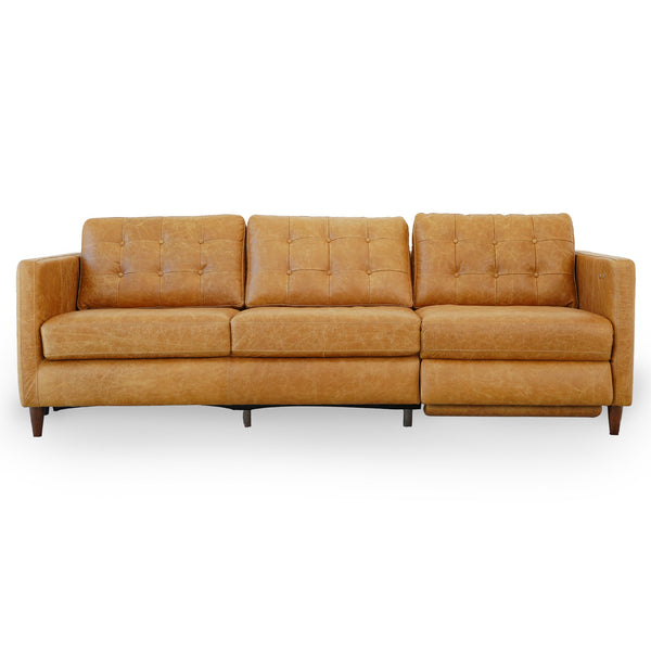 English Elm Ashcroft Furniture - Christopher Tan Leather Electric Reclining Sofa Left-Facing | Full Grain, Pet-Friendly, Power Footrest B183P301060