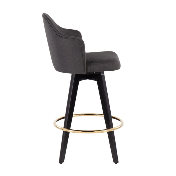 English Elm Fixed-height Swivel Counter Stools with Faux Leather Seats and Chrome Footrest Set of 2 Charcoal B202S02146