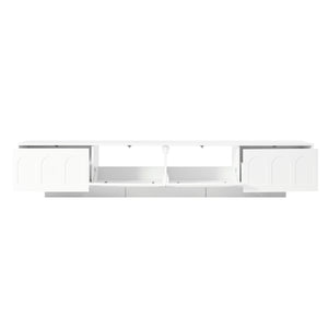 English Elm ON-TREND TV Stand with App-Controlled RGB LED, Fluted Tempered Glass Arched Doors, Sleek Media Console White WF531672AAK