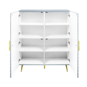 English Elm Gaines Gray High Gloss Accent Cabinet with Wave Pattern, Metal Legs, 4 Doors & Adjustable Shelves, Modern Storage Solution B2726P256305