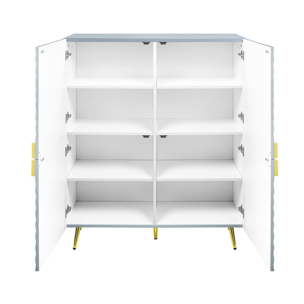 English Elm Gaines Gray High Gloss Accent Cabinet with Wave Pattern, Metal Legs, 4 Doors & Adjustable Shelves, Modern Storage Solution B2726P256305