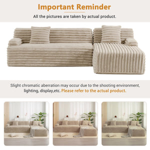 English Elm 110" Cloud Sectional Sofa Upholstered with Ultra-Soft Faux Rabbit Fur, Modular L-Shape Comfort and Easy Care Light Coffee N719S001820D