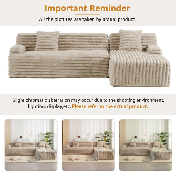 English Elm 110" Cloud Sectional Sofa Upholstered with Ultra-Soft Faux Rabbit Fur, Modular L-Shape Comfort and Easy Care Light Coffee N719S001820D