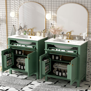 English Elm 60" Modern Bathroom Vanity Set with Double Ceramic Sinks, Soft-Close Doors, Flip Drawer & Storage Green N729P000002F