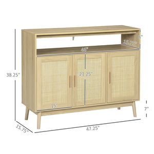 English Elm HOMCOM Boho Sideboard Buffet Cabinet with Rattan Doors, Adjustable Shelves, Anti-Tip Design, Natural W2225P173879