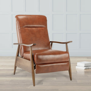 English Elm Sarasota Wood Arm Push Back Recliner with Leather Gel Upholstery, Chestnut Arms & 3-Position Comfort Caramel B050P281016