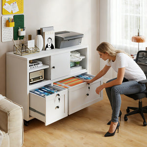 English Elm 28"h White Steel Rolling File Cabinet Locking Drawers Quiet Slides Home Office T2398P465996