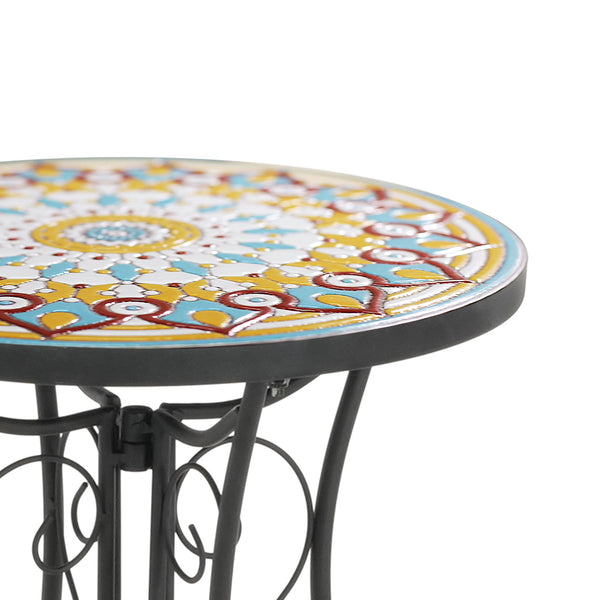 English Elm Christopher Knight Home® - Round Ceramic Outdoor Side Table with Colorful Floral Tile Top, Matte Black Iron Frame, Weatherproof N768P214935B
