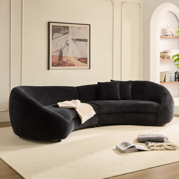 English Elm 125.98" Curved Sofa with Oversized Love Heart Backrest, Beige Fleece, Deep 25.19" Seat, 2 Pillows, Luxe Comfort W3208S00014