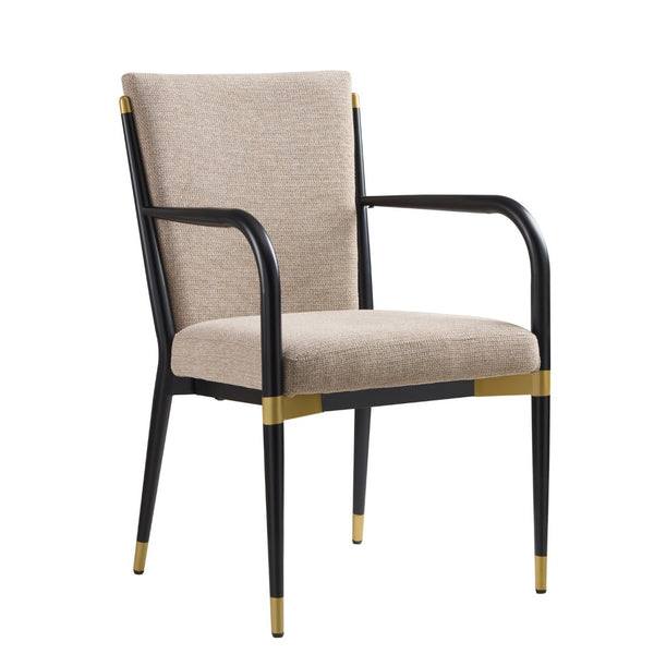 English Elm Modern Gold Accent Iron Frame Dining Arm Chairs Upholstered Set of Two for Elegant Spaces Black+Brown N771P345830H