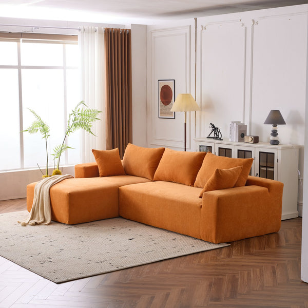 English Elm 108*68 Inch Extra-Deep Modular Sofa - Cozy Chenille Lounge For 4, No Assembly, Vibrant Orange Style W1829S00051