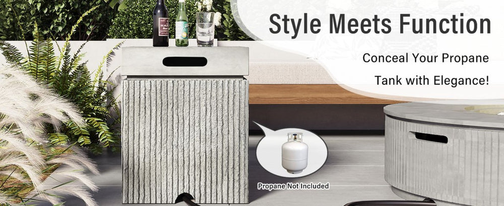 English Elm U_style Outdoor Mgo Propane Tank Cover Table Fluted Stone Finish Patio Side Accent Gray N711P410564E