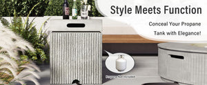 English Elm U_style Outdoor Mgo Propane Tank Cover Table Fluted Stone Finish Patio Side Accent Gray N711P410564E