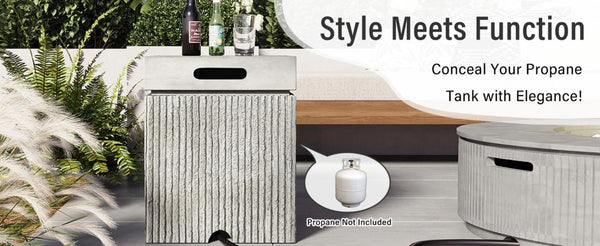 English Elm U_style Outdoor Mgo Propane Tank Cover Table Fluted Stone Finish Patio Side Accent Gray N711P410564E