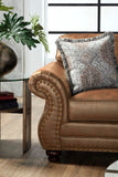 Leinster Fabric Loveseat With Antique Bronze Nailheads In Jetson Ginger