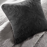 Madison Park Attingham Transitional 7 Piece Quilt Set with Euro Shams and Throw Pillows MP13-1741 Black