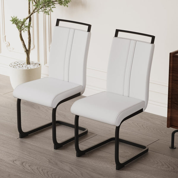 English Elm Modern Dining Chairs Set Of 2 - Stylish White Pu Leather, Ergonomic High Back & Black Metal Legs T2396P279774