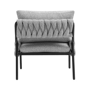 English Elm Modern Accent Lounge Chair with Braided Fabric Upholstery, Ergonomic Backrest, Plush Cushioning, Metal Frame, Adjustable Feet - Stylish Living Room Armchair Grey W2215P252346