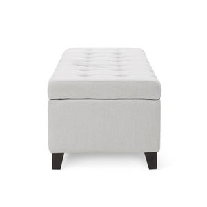 English Elm Upholstered Boucle Storage Bench Soft Close Flip Top Rubberwood Legs Bedroom Entryway Light Grey N779P395018L