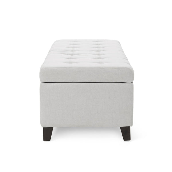 English Elm Upholstered Boucle Storage Bench Soft Close Flip Top Rubberwood Legs Bedroom Entryway Light Grey N779P395018L