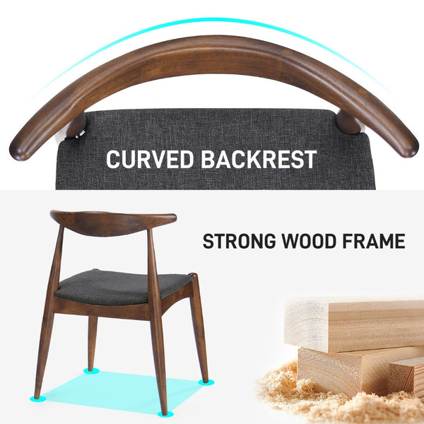 English Elm [video] 5-piece Mid-century Rubberwood Dining Set with Upholstered Chairs for Family Meals Charcoal,Walnut N759S002011F