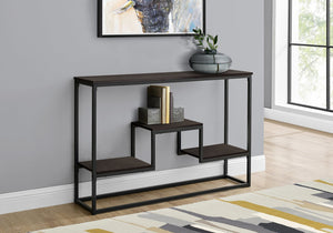 English Elm Accent 2-Tier Console Table with Wood-Look Top and Black Metal Frame for Entryway or Narrow Hallway Espresso 51 L x 14 W x 6 H B2710P219343