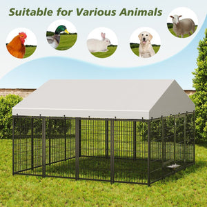 English Elm Large Heavy Duty Metal Dog Kennel Outdoor Run with Waterproof Roof and Secure Panel Frame W1820P318708