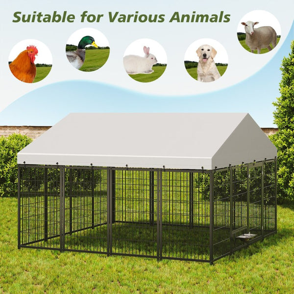 English Elm Large Heavy Duty Metal Dog Kennel Outdoor Run with Waterproof Roof and Secure Panel Frame W1820P318708