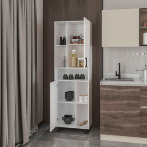 English Elm FM Buckeye Kitchen Pantry Cabinet with Open Shelves and Closed Storage, Space-Saving Modern Design White 43.71 L x 20.48 W x 9.45 H B128P301403