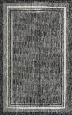 Unique Loom Outdoor Border Soft Border Machine Made Border Rug Black, Ivory 5' 3" x 8' 0"