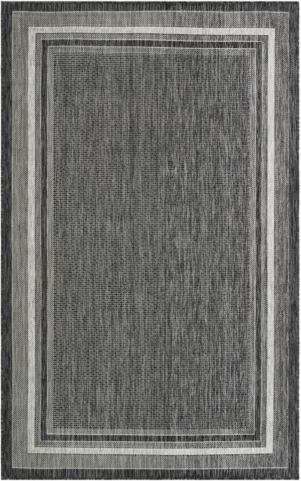 Unique Loom Outdoor Border Soft Border Machine Made Border Rug Black, Ivory 5' 3" x 8' 0"