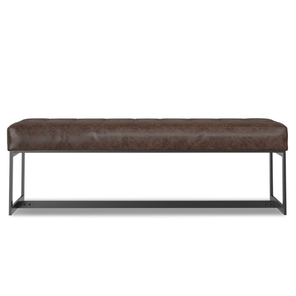 English Elm Penelope Tufted Genuine Leather Bench Ottoman with Black Metal Base for Bedroom B136P436940