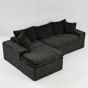 English Elm Black Turtle Velvet Convertible Sofa: Plush Reclining Lounger With Modular Design For Ultimate Comfort W3371S00033