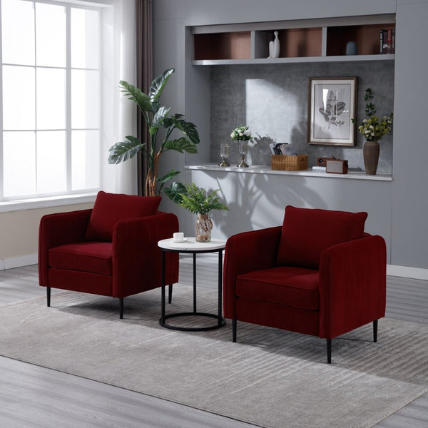 English Elm Accent Velvet Armchair Mid-century Modern Plush Seat with Metal Legs for Any Room Wine Red W3244P327125