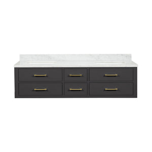 English Elm Black Double Bath Vanity 72" W X 22" D With Elegant Carrara Marble Top For A Modern Bathroom Upgrade B2731P258058