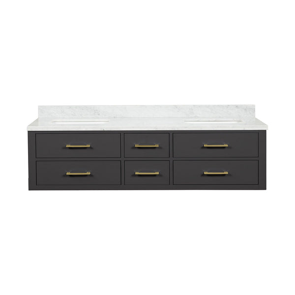 English Elm Black Double Bath Vanity 72" W X 22" D With Elegant Carrara Marble Top For A Modern Bathroom Upgrade B2731P258058