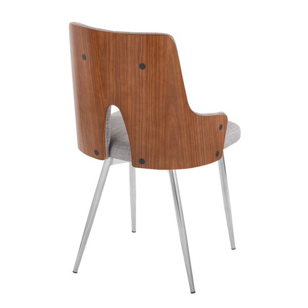 English Elm Stella Mid-Century Dining Chairs Set of 2 — Light Grey Fabric, Walnut Bent Wood & Chrome Legs, Cozy Modern Appeal B202S01301