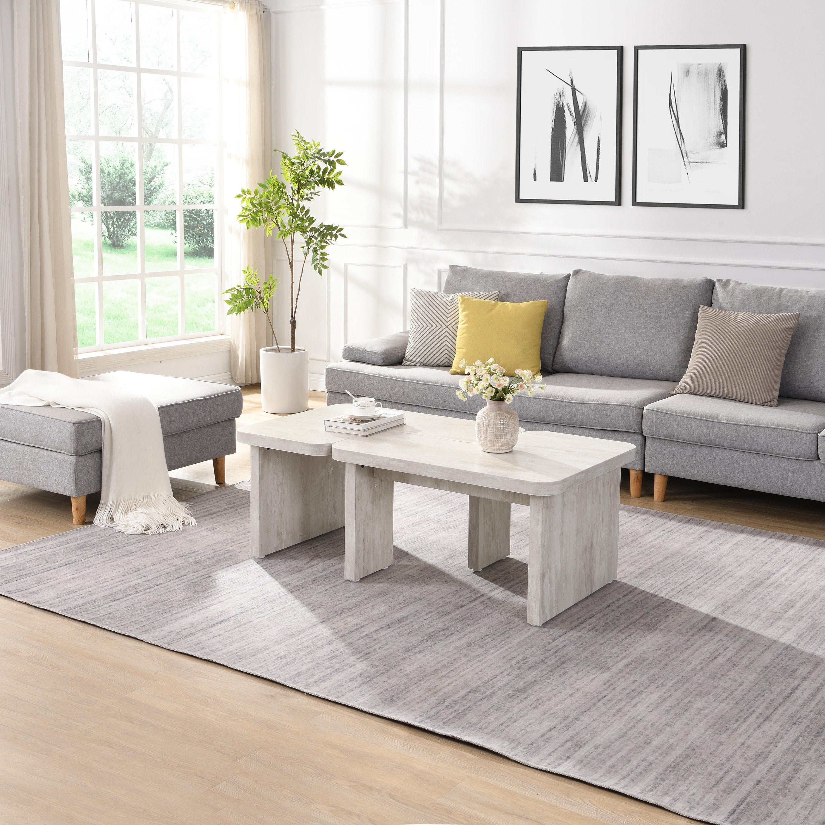 47.24*23.62 Stylish Rectangle Wood Detachable Coffee Table With L‑Shap