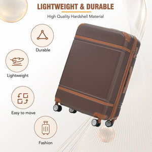 English Elm Hardshell 3 Piece Luggage Set Abs Spinner Suitcase with Tsa Lock Carry on Travel Brown N732P171583O