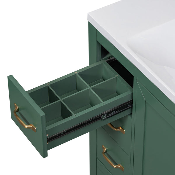 English Elm 36" Modern Bathroom Vanity Cabinet Base with Six Drawers, Adjustable Shelf & Drawer Organizer Green WF307973AAF
