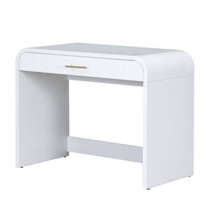 English Elm 39" Makeup Vanity Table with Touchscreen LED Mirror, Sleek Dressing Table with Drawer and Glass Top - Durable Rubberwood, Fast Assembly White N704P196658K