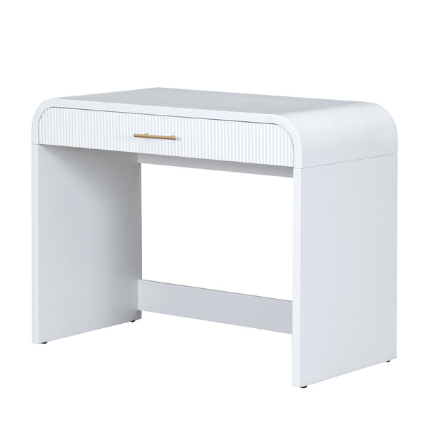 English Elm 39" Makeup Vanity Table with Touchscreen LED Mirror, Sleek Dressing Table with Drawer and Glass Top - Durable Rubberwood, Fast Assembly White N704P196658K