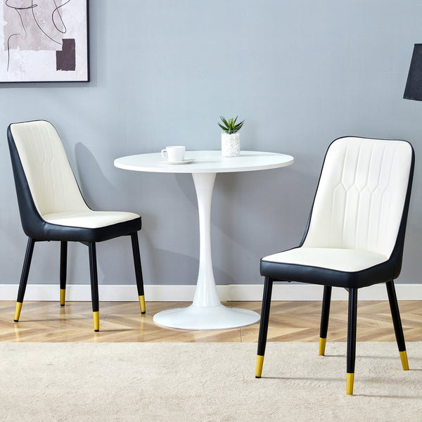 English Elm Modern Two-Tone Pu Dining Chairs Set - Elegant White & Black Upholstery With Gold Accents W1151P217983