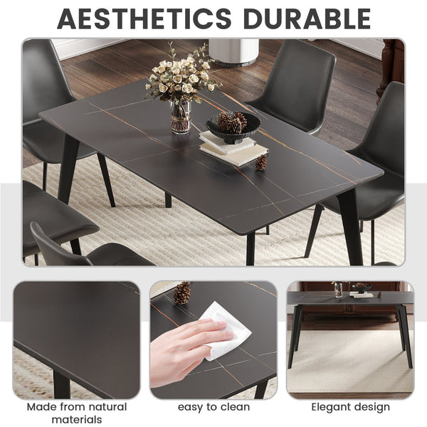 English Elm 55.12" Modern Artificial Stone Dining Table With Black Metal Legs - Sleek Design For 6 People! W1535S00510