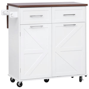 English Elm K&K 47.2" Farmhouse Kitchen Island with Drop Leaf, Removable Side Shelf, Trash Cabinet, Wheels White N707P307296W