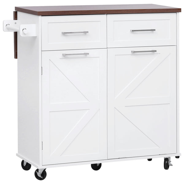 English Elm K&K 47.2" Farmhouse Kitchen Island with Drop Leaf, Removable Side Shelf, Trash Cabinet, Wheels White N707P307296W